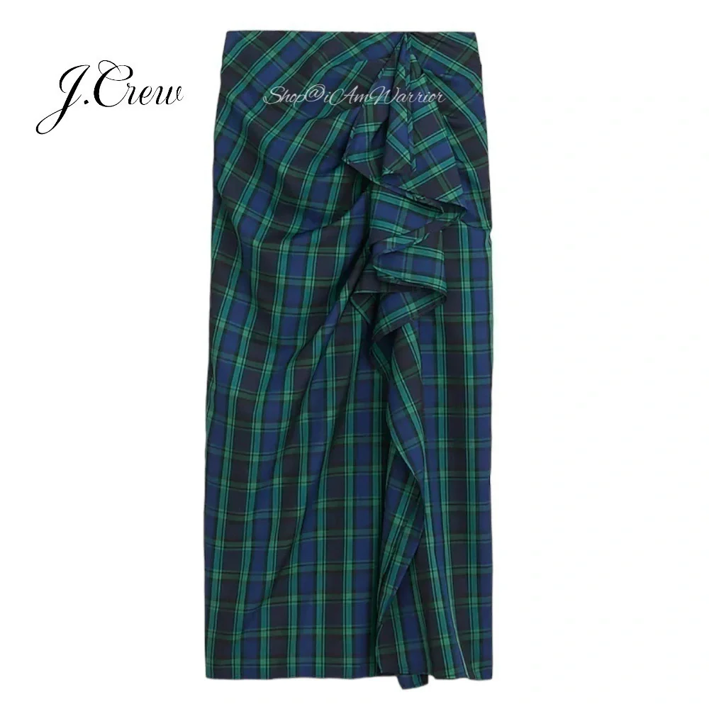 J.Crew NWT evergreen tartan ruffle midi/maxi skirt *shop@iamwarrior